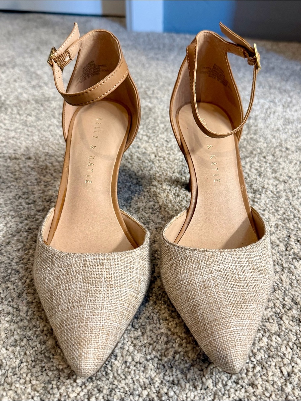 Kelly & Katie Beige Pointed Toe Ankle Strap Heels